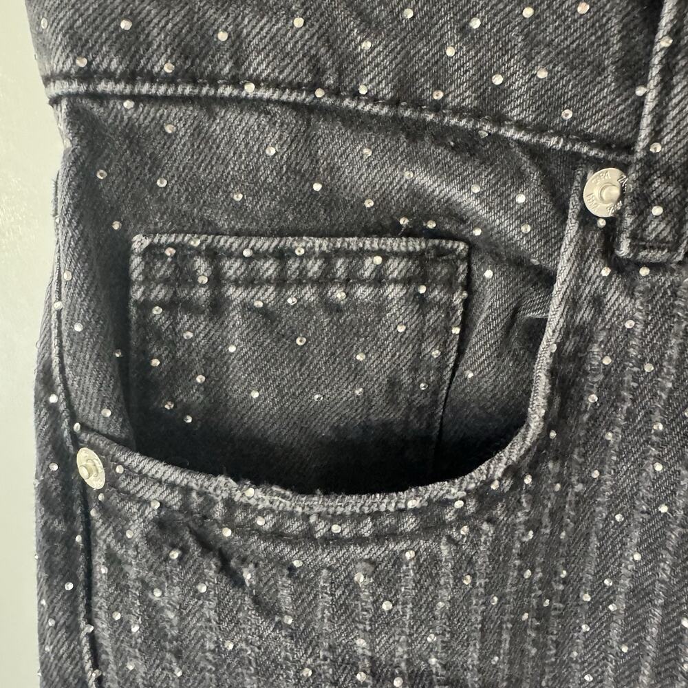 Zara Rhinestone Embellished Black Denim Jeans Size 4 Sparkly Wide Leg Glam EUC - Picture 3 of 9